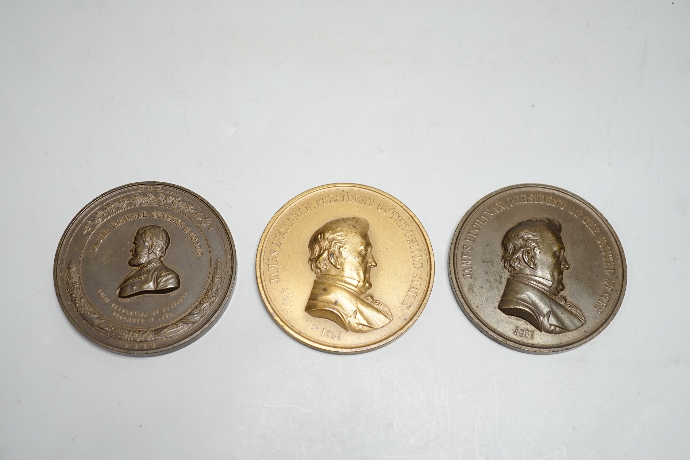 USA commemorative medals – Two James Buchanan, Indian Peace bronze medals 1857, ‘1863’ Major General Ulysses S. Grant medal, restrike